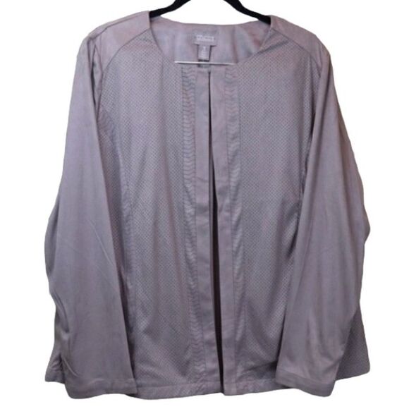 Chico's Faux Suede Open Front Mid Length Jacket 3 - Picture 1 of 7